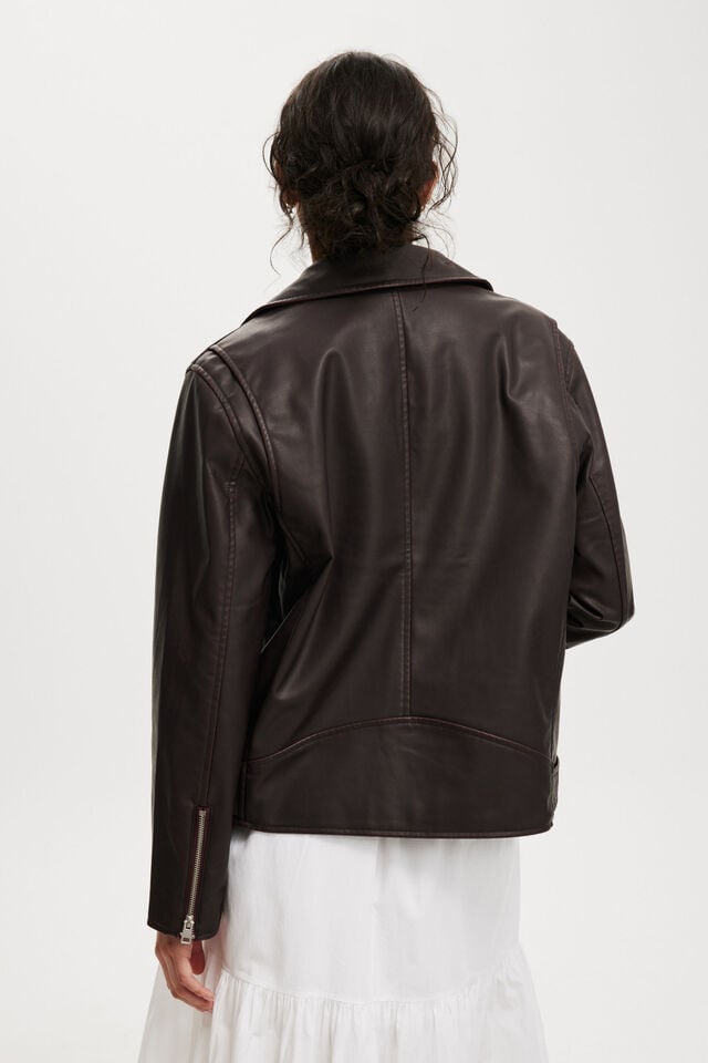 Cotton On Roman Faux Leather Biker Jacket Cherry Choc