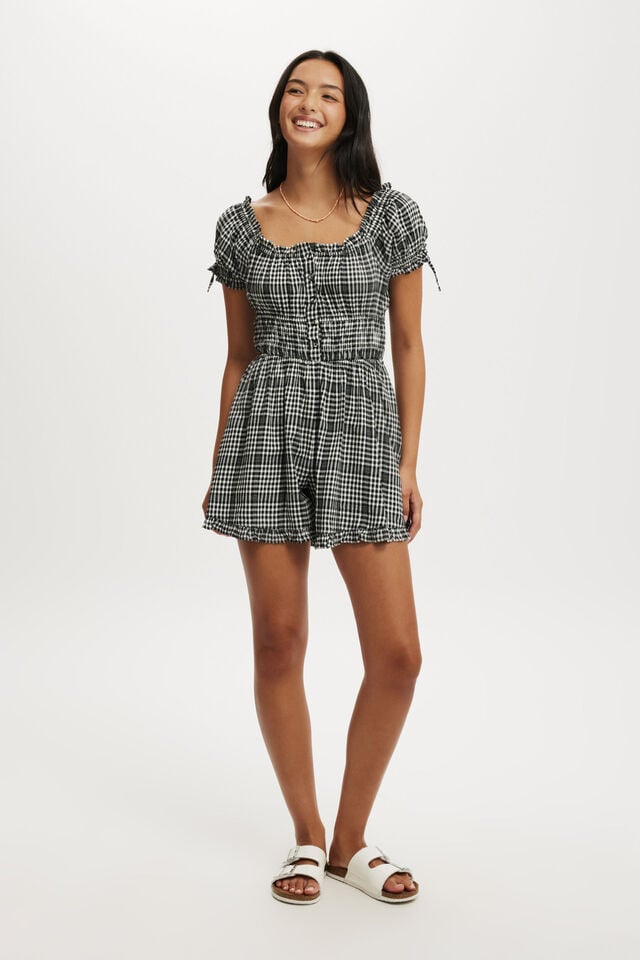Cotton On Sadie Button Through Playsuit Black Gingham