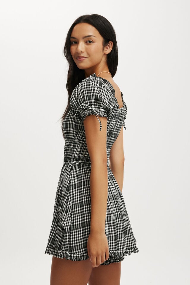 Cotton On Sadie Button Through Playsuit Black Gingham
