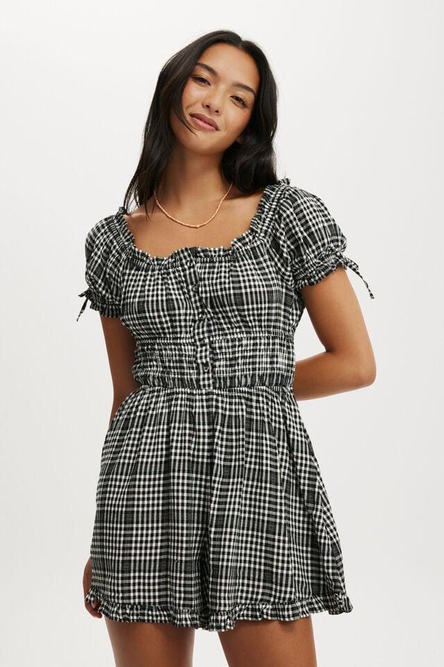 cotton on Sadie Button Through Playsuit black gingham