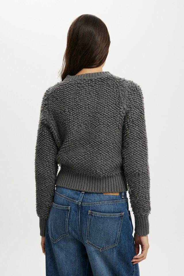 Cotton On Shaggy Crew Texture Cardigan Dark Grey Shadow Marle