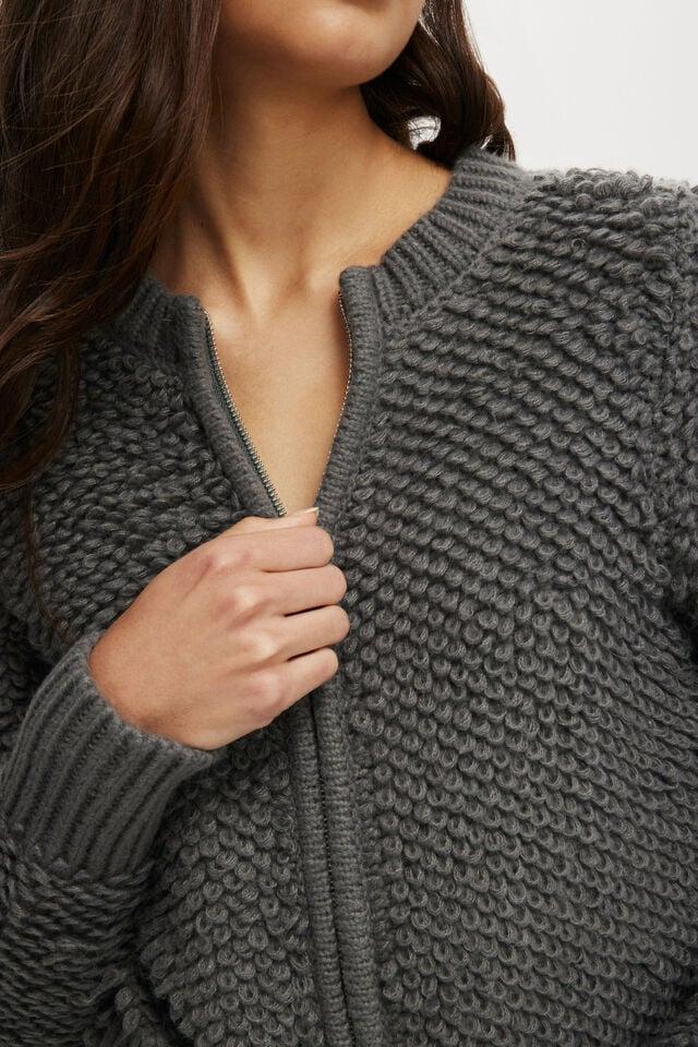 Cotton On Shaggy Crew Texture Cardigan Dark Grey Shadow Marle