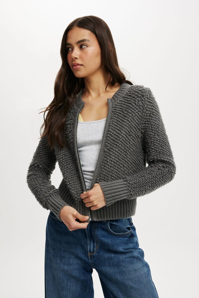 cotton on Shaggy Crew Texture Cardigan dark grey shadow marle