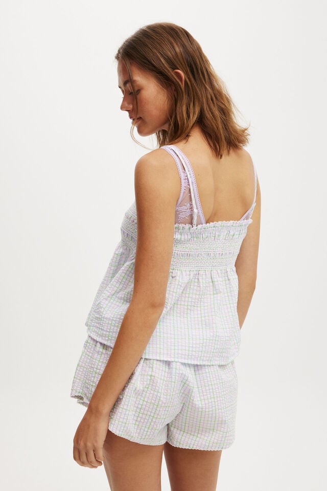 Cotton On Shirred Woven Sleep Set Freya Purple/green Check