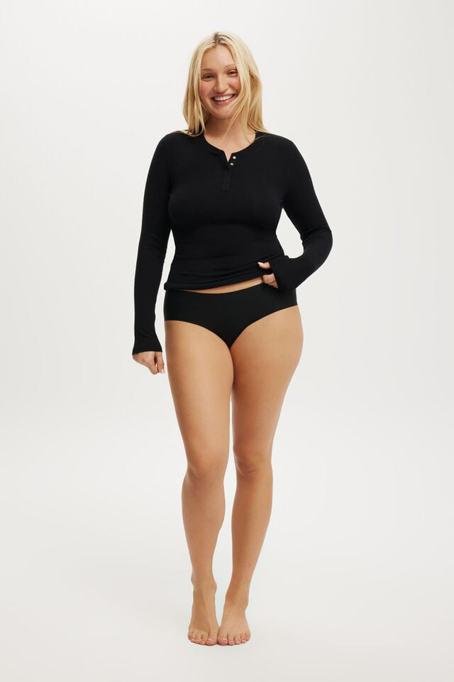 Cotton On Sleep Recovery Henley Long Sleeve True Black