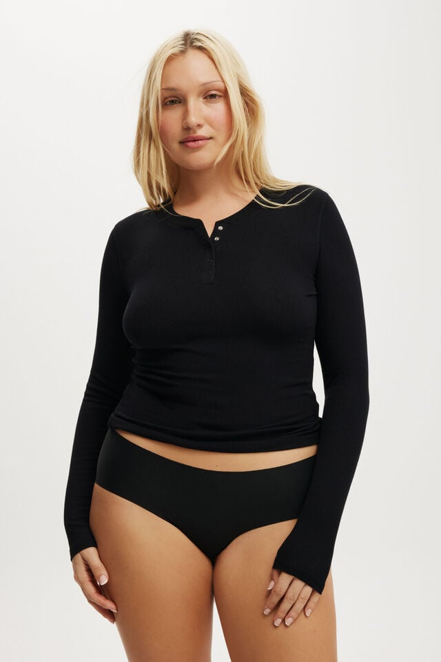 cotton on Sleep Recovery Henley Long Sleeve true black