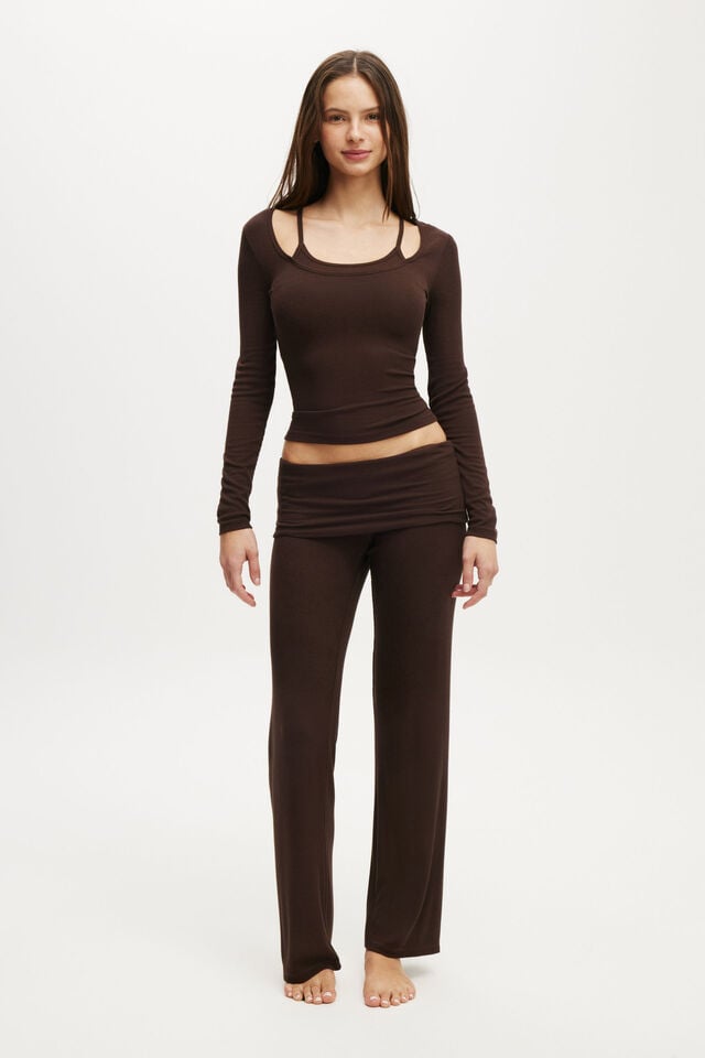 Cotton On Sleep Recovery Layered Long Sleeve Chocolate Fudge