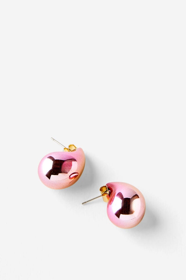 Cotton On Small Charm Earring Pink Metallic Teardrop