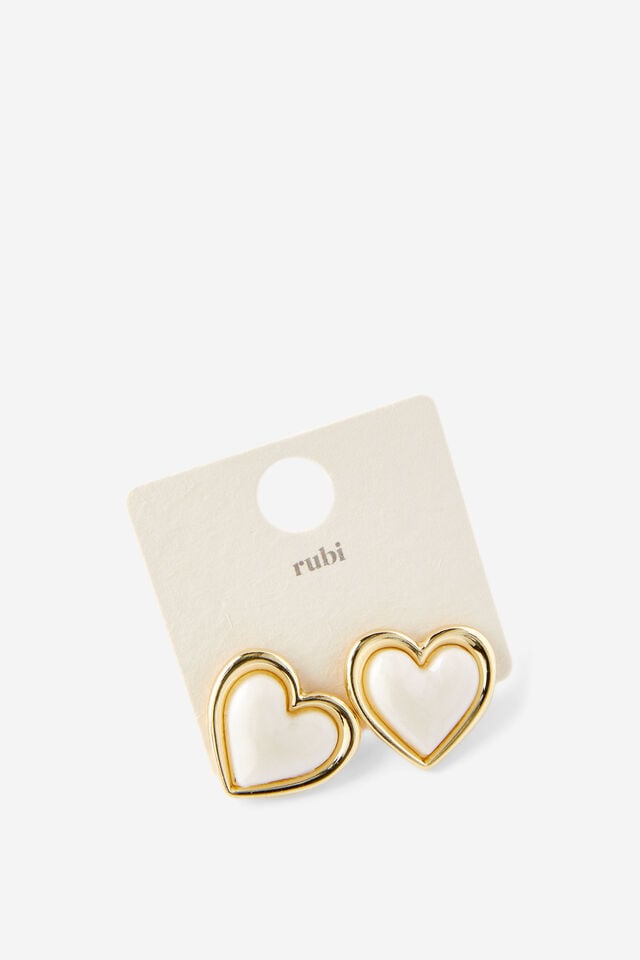 Cotton On Small Charm Earring Up Ecru Acrylic Shimmer Heart