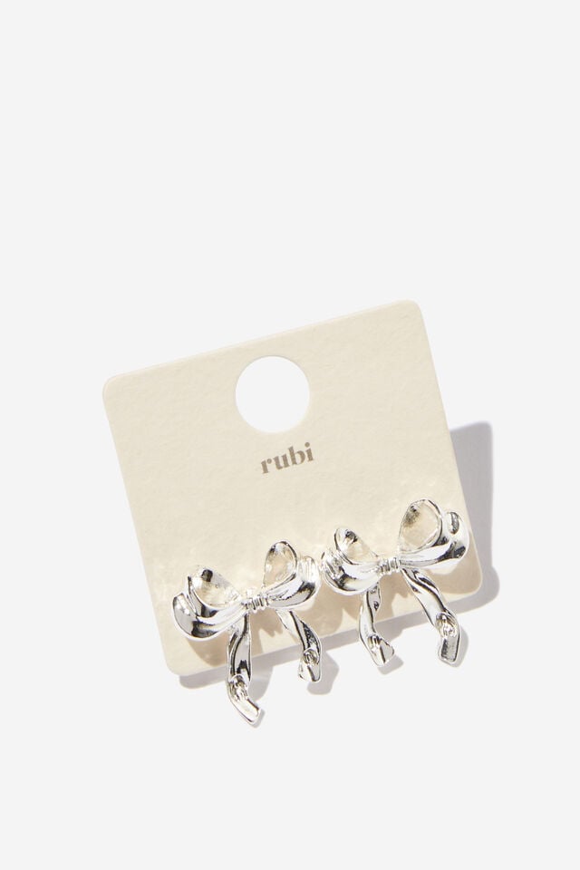 Cotton On Small Charm Earring Up Silver Crinkled Bow