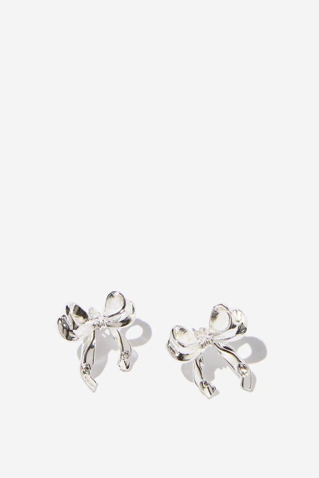 Cotton On Small Charm Earring Up Silver Crinkled Bow