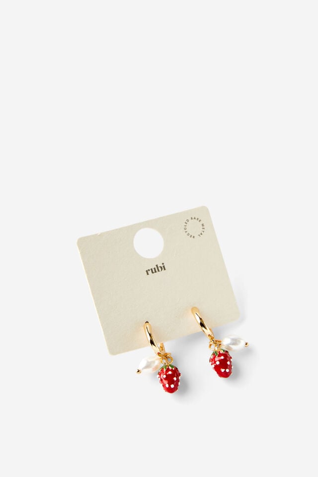 Cotton On Small Hoop Earring Up Gold Pearl Strawberry