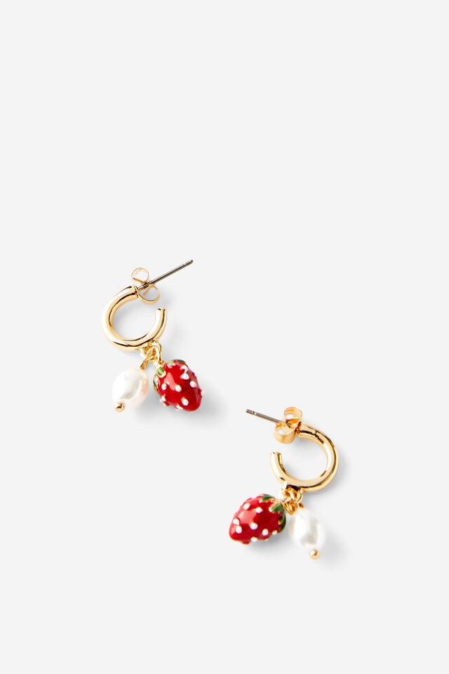 cotton on Small Hoop Earring up gold pearl strawberry