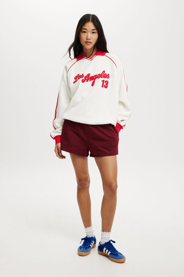 Cotton On Sporty Polo Sweatshirt La / White / Scarlet Red