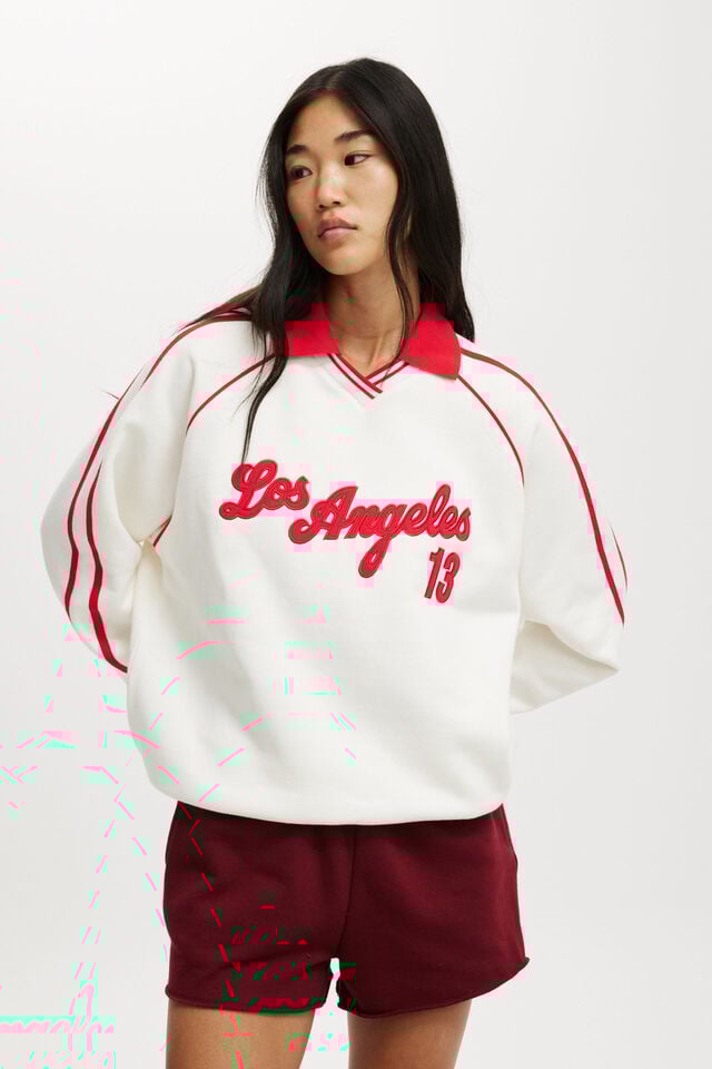 cotton on Sporty Polo Sweatshirt la / white / scarlet red