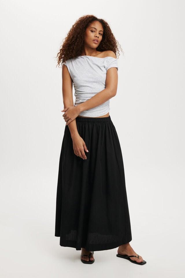 Cotton On Staple Rib Rouched Short Sleeve Top Grey Marle