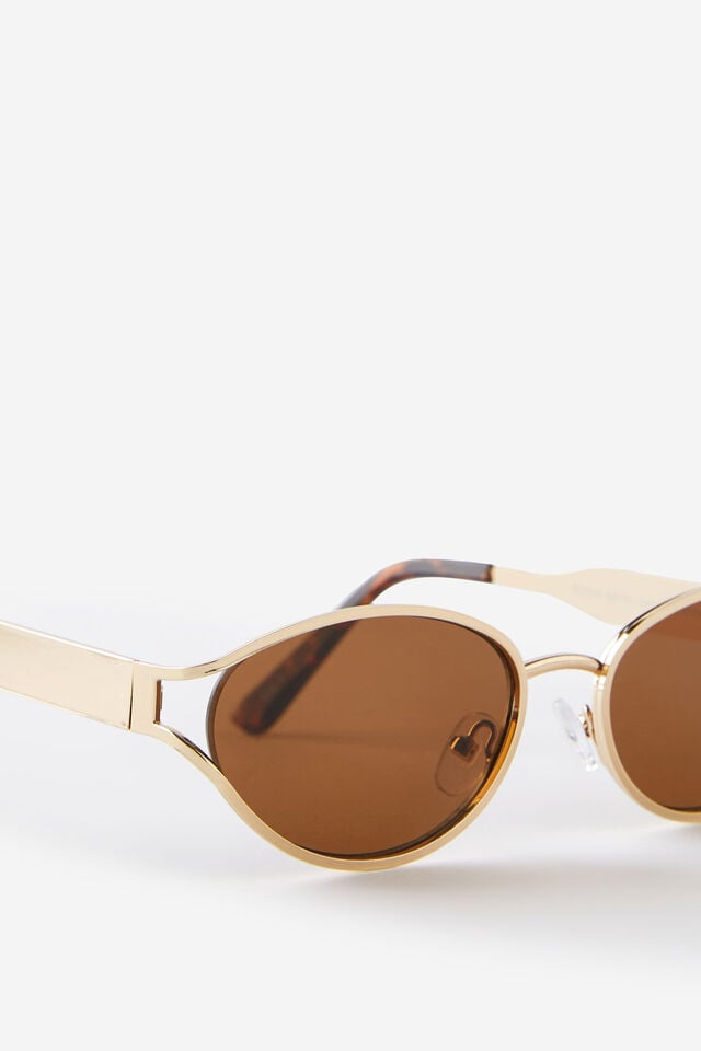 Cotton On Stevie Metal Cat Eye Sunglasses Gold/brown