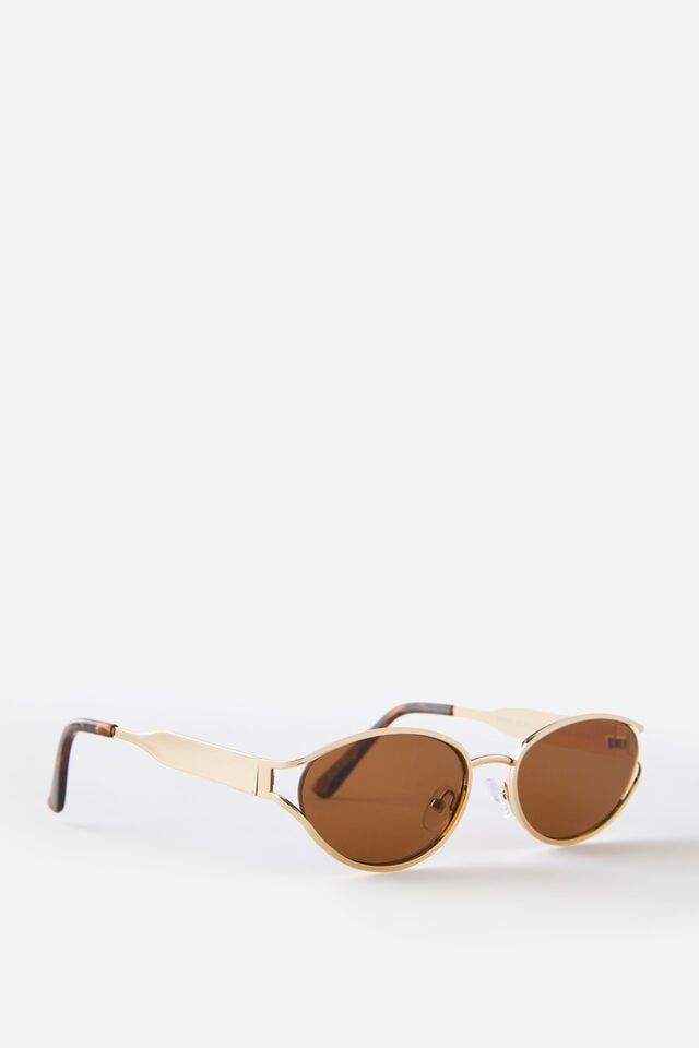 Cotton On Stevie Metal Cat Eye Sunglasses Gold/brown