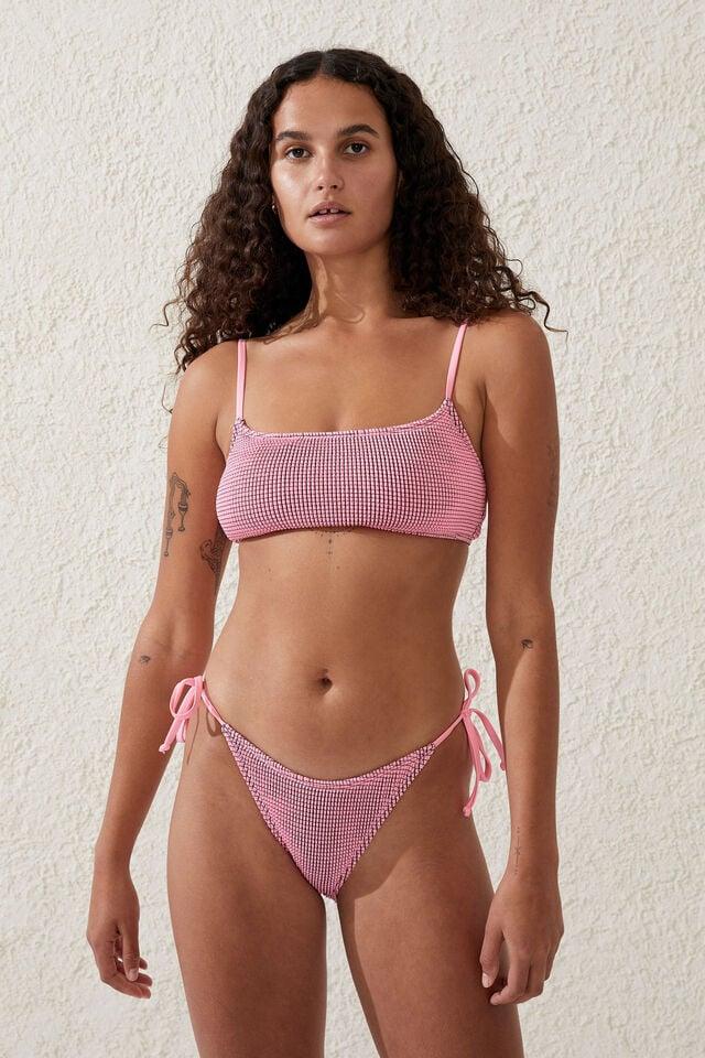 cotton on Straight Neck Crop Bikini Top neon crush/black crinkle