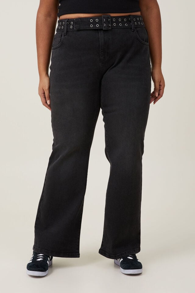 Cotton On Stretch Bootcut Flare Jean Black Pepper/eyelet Belt