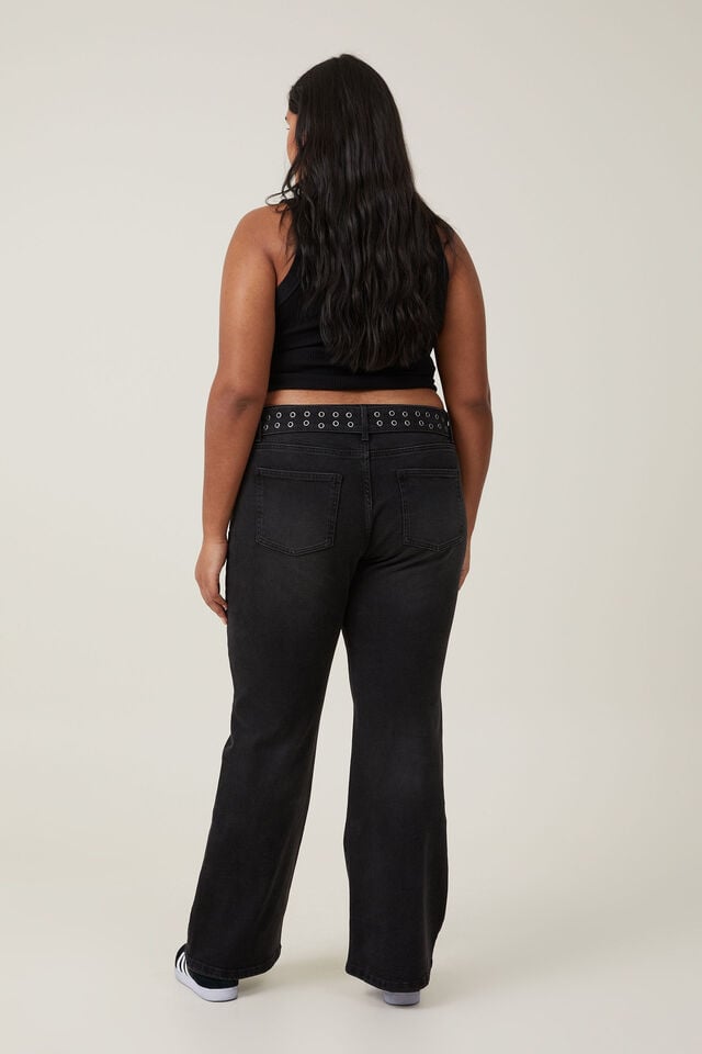 Cotton On Stretch Bootcut Flare Jean Black Pepper/eyelet Belt