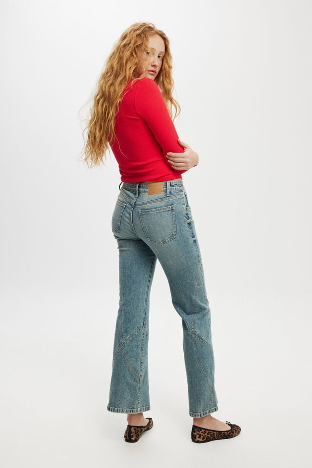 Cotton On Stretch Bootcut Flare Jean Highway Blue/seam