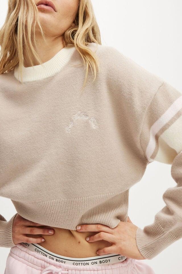 Cotton On Stripe Knit Pullover Allspice/coconut Milk