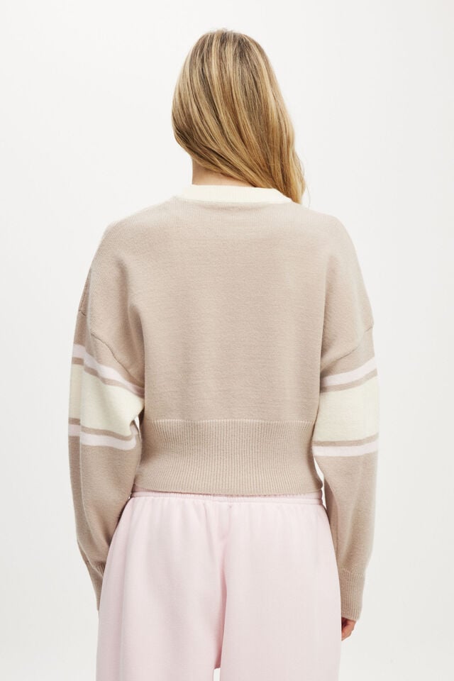 Cotton On Stripe Knit Pullover Allspice/coconut Milk