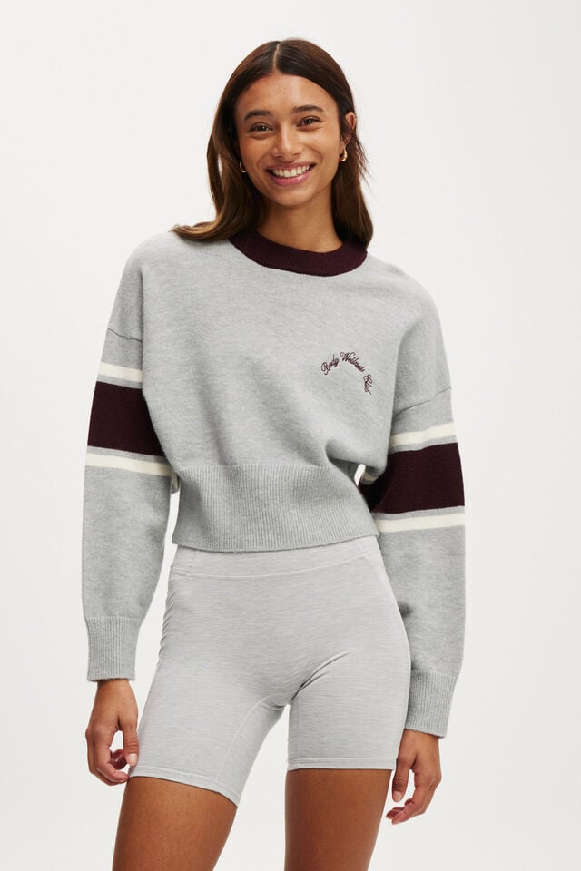 cotton on Stripe Knit Pullover light grey marle/cherry ripe