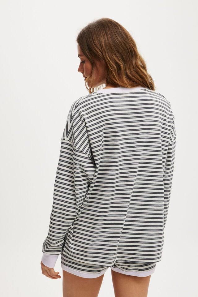 Cotton On Stripe Lounge Long Sleeve Black/light Grey Marle Stripe