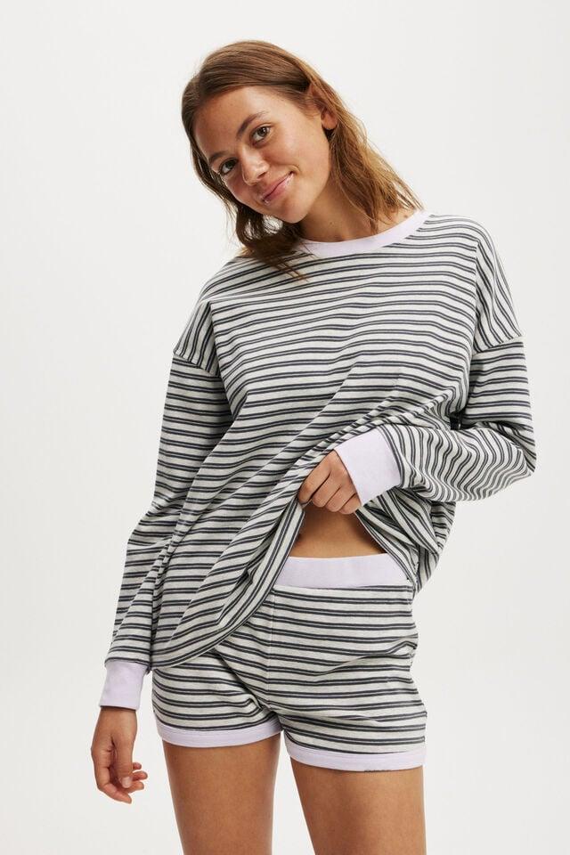 cotton on Stripe Lounge Long Sleeve black/light grey marle stripe