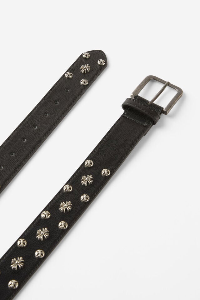 Cotton On Stud Belt Worn Black/burnished Silver/cross Studs