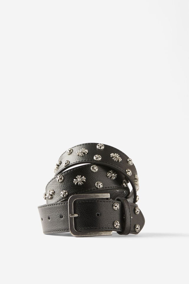 Cotton On Stud Belt Worn Black/burnished Silver/cross Studs