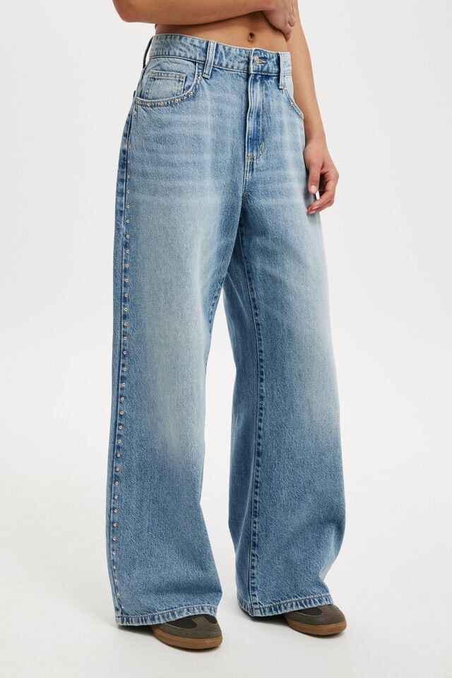 Cotton On Studded Relaxed Wide Jean Saltwater Blue/stud