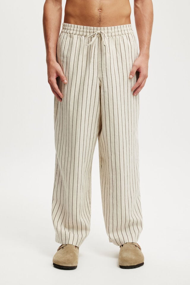 Cotton On Super Baggy Linen Pant Oatmeal//brown Stripe