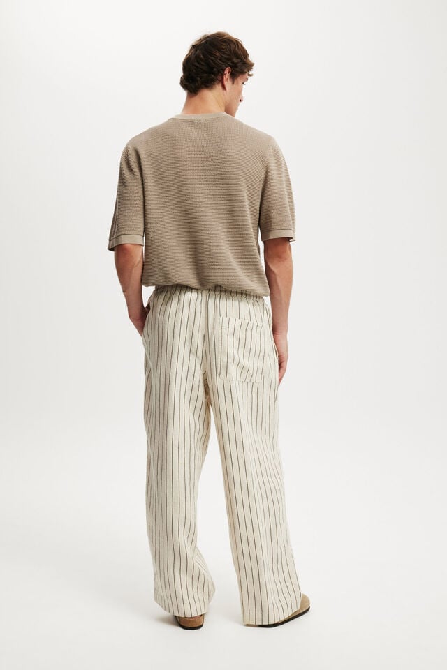 Cotton On Super Baggy Linen Pant Oatmeal//brown Stripe