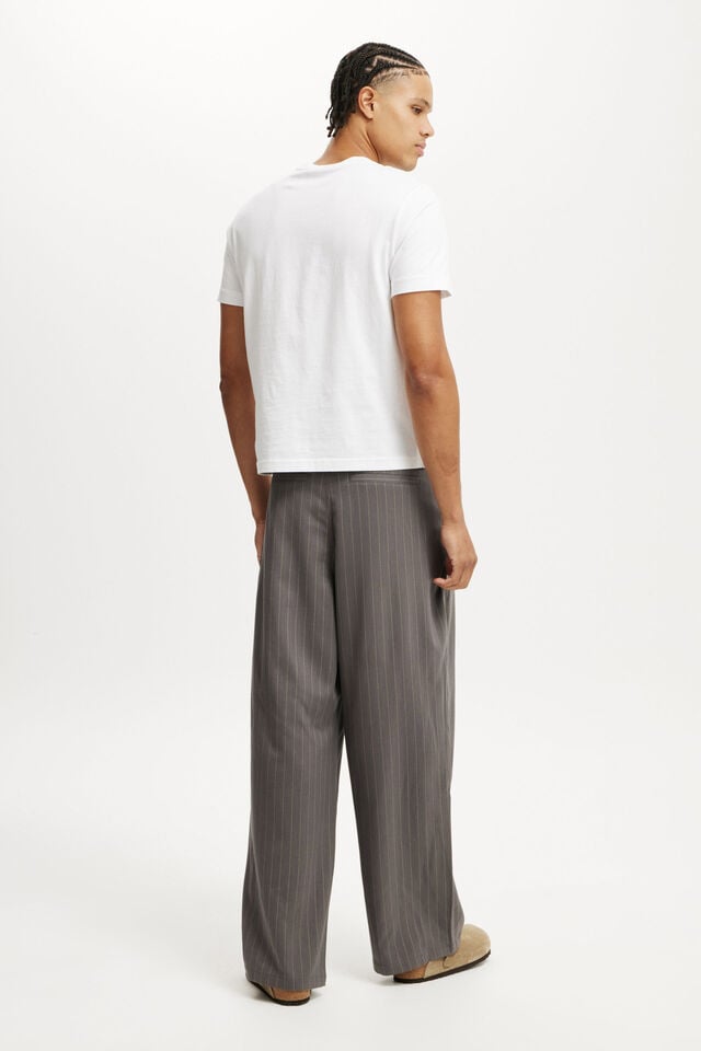 Cotton On Super Baggy Pleated Pant Charcoal Pinstripe