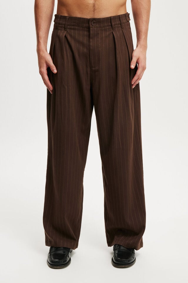 Cotton On Super Baggy Pleated Pant Chocolate Pinstripe