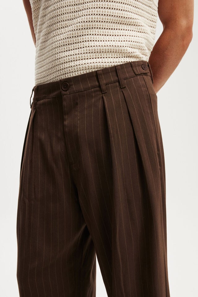 Cotton On Super Baggy Pleated Pant Chocolate Pinstripe