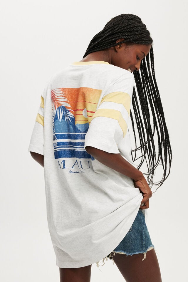 Cotton On Super Oversized Graphic Tee Maui/soft Grey Marle