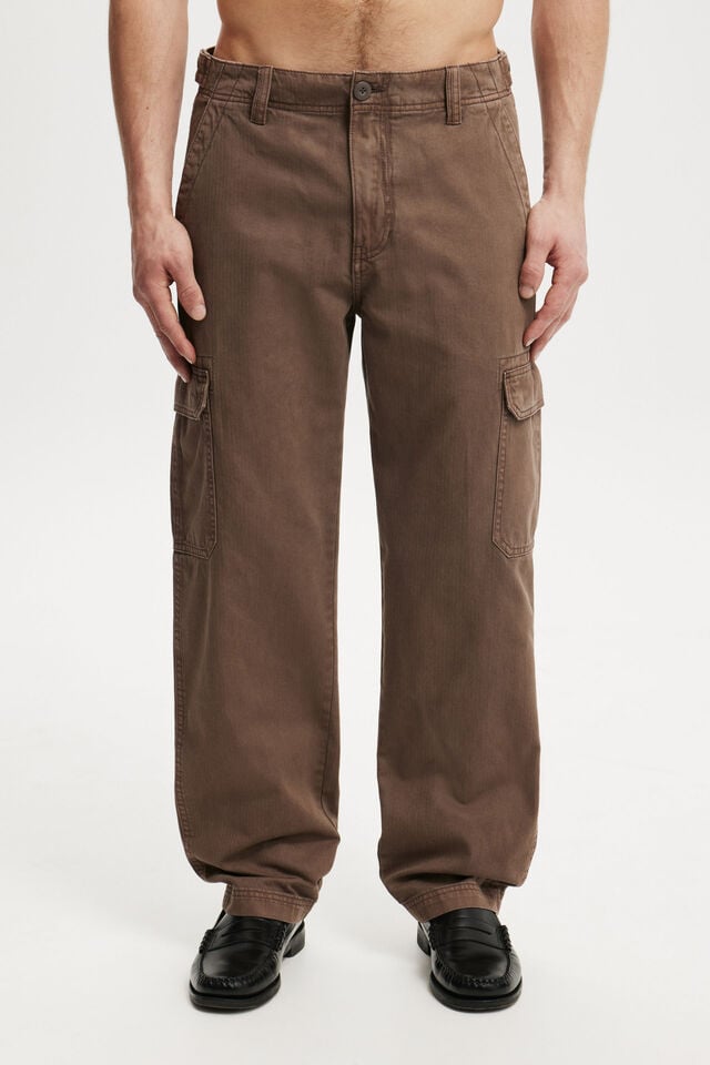Cotton On Tactical Cargo Pant Vintage Dark Brown Herringbone