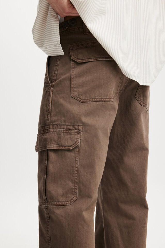 Cotton On Tactical Cargo Pant Vintage Dark Brown Herringbone