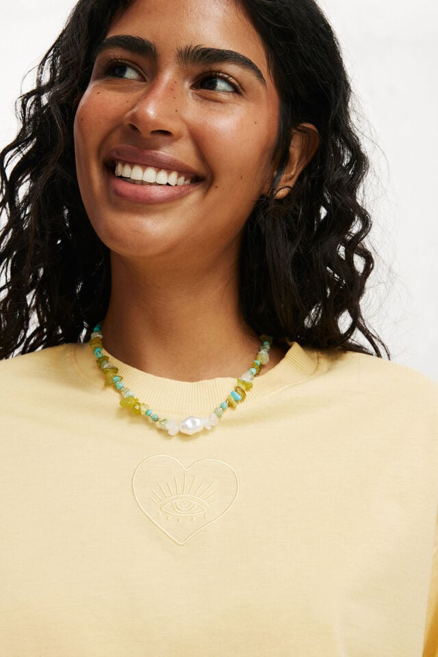 Cotton On The Cropped Boxy Graphic Tee Eye Heart/ Honey Suckle