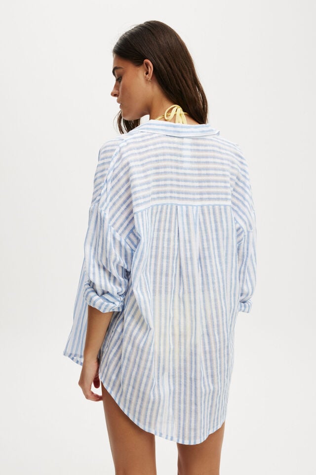 Cotton On The Essential Beach Shirt Textured Blue Stripe