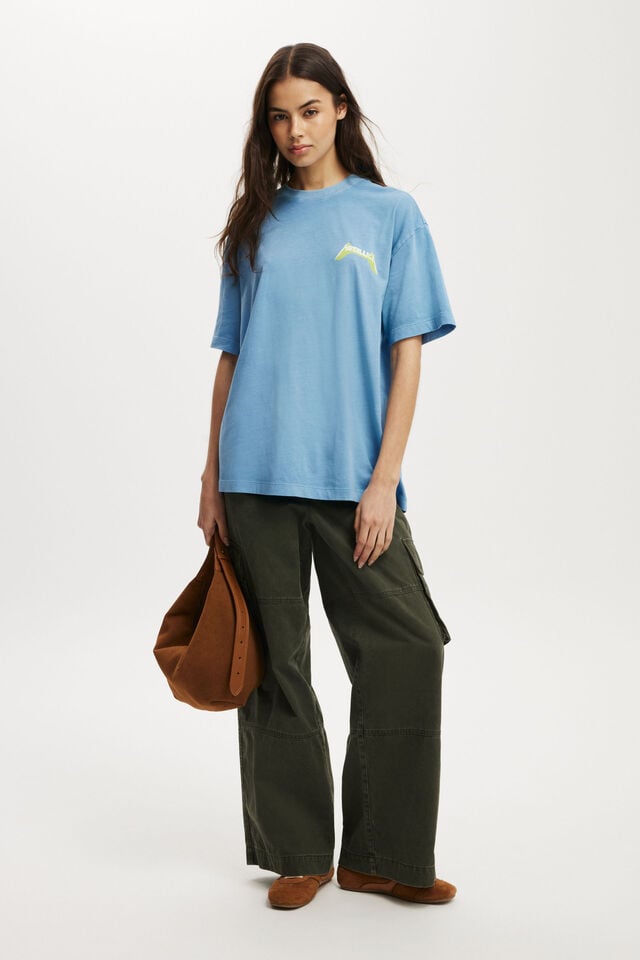 Cotton On The Lcn Music Boxy Graphic Tee Lcn Bra Metallica Us Tour/ Digital Blue