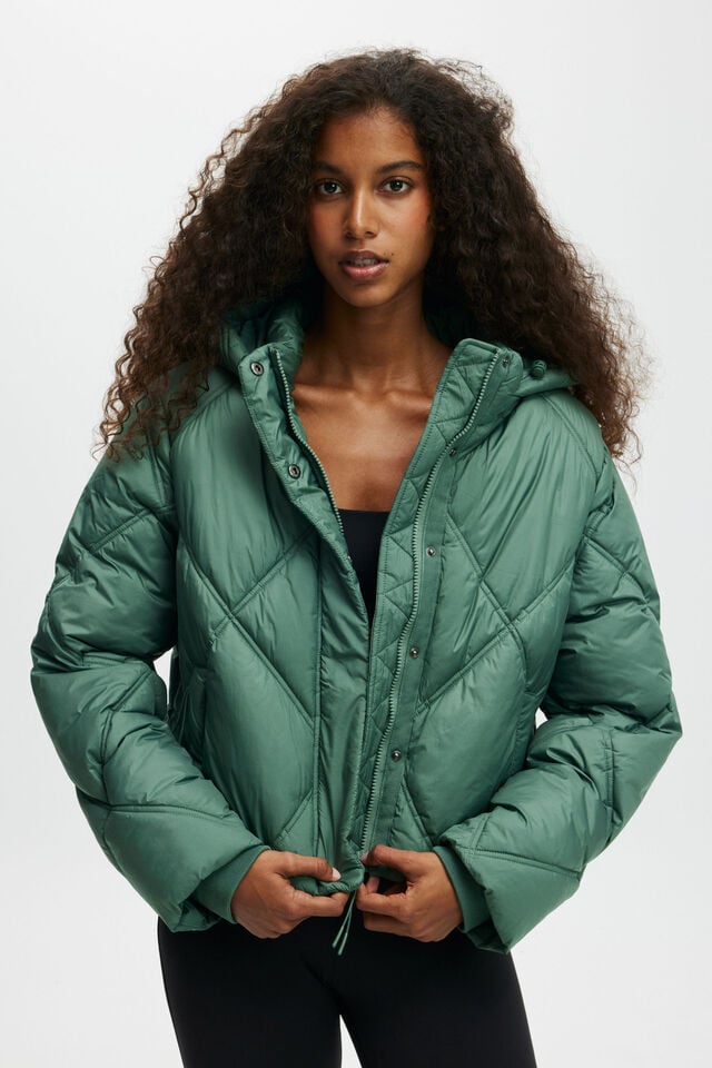 cotton on The Mother Puffer Jacket emerald forest quilt
