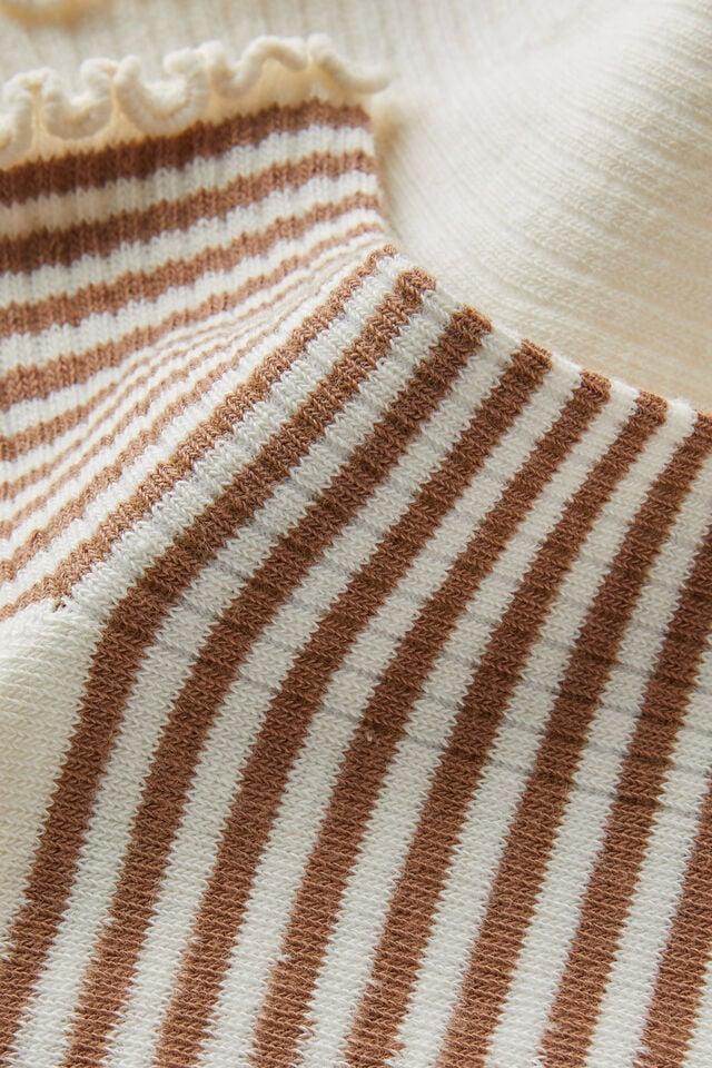 Cotton On The Perfect Pair Frill Rib Ankle 2Pk Pearl/tan Stripe