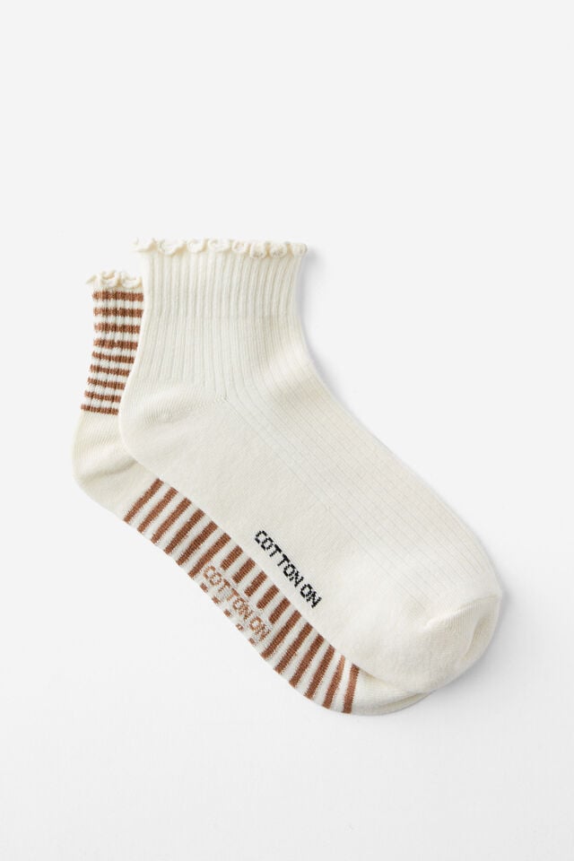 cotton on The Perfect Pair Frill Rib Ankle 2Pk pearl/tan stripe
