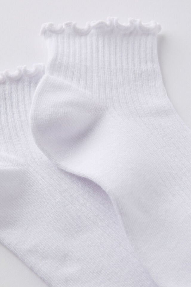 Cotton On The Perfect Pair Frill Rib Ankle 2Pk White