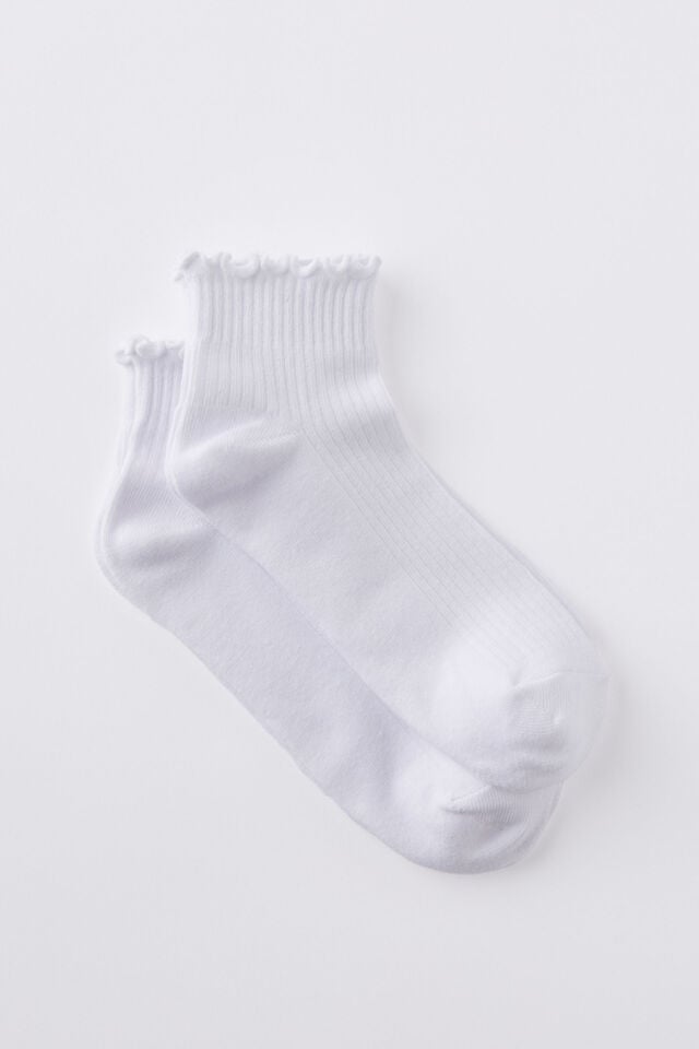 cotton on The Perfect Pair Frill Rib Ankle 2Pk white